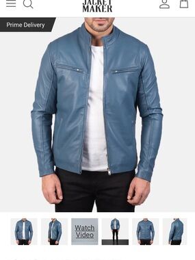 The Jacket Maker Men’s Ionic Blue Genuine Leather Jacket 2X